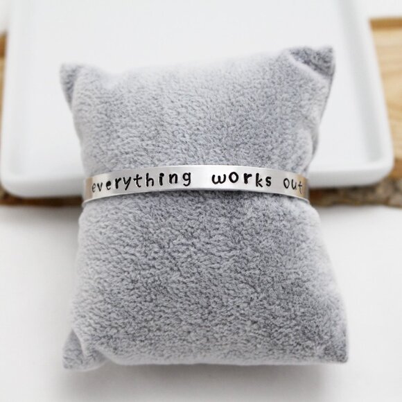 Everything Works Out - Hand Stamped Anodized Aluminum Bangle - Adjustable - Picture 11 of 11